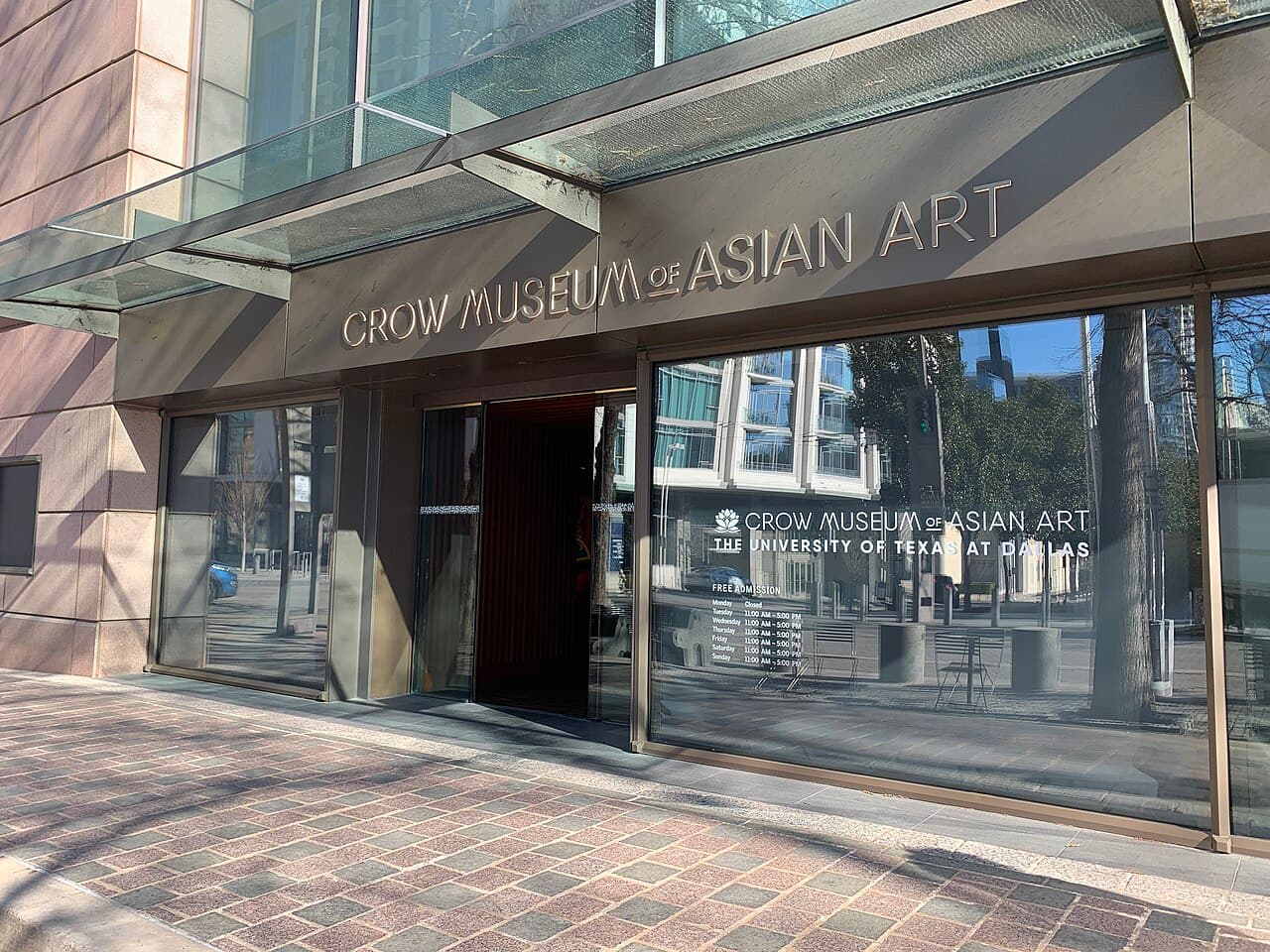 Entrance and signage of the Crow Museum of Asian Art in the Dallas Arts District